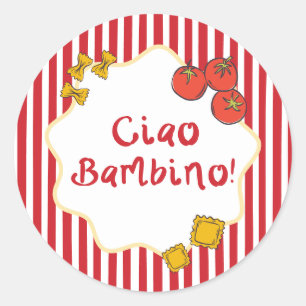 Pegatina Redonda Fiesta de Pasta Italiana Ciao Bambino