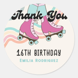Pegatina Redonda Fiesta de patinaje rockero y rollo de los años 70 