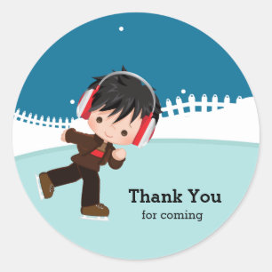 Pegatina Redonda Fiesta de patinaje sobre hielo