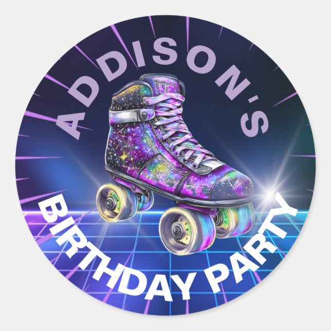 Pegatina Redonda Fiesta de patinaje sobre patinaje sobre patines ne (Anverso)