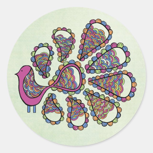 Pegatina Redonda Fiesta de pavo real Rosa DIY Cupcake Topper Label (Anverso)