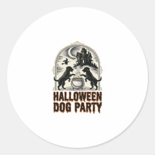 Pegatina Redonda Fiesta de Perros de Halloween Diseño de Caldero de
