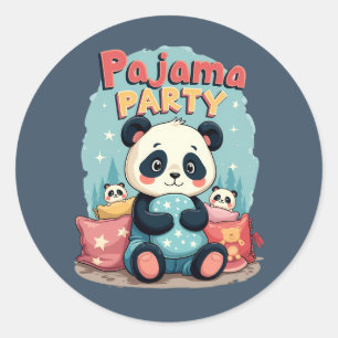 Pegatina Redonda Fiesta de pijamas de panda Kawaii estética acogedo