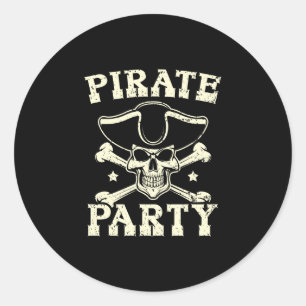 Pegatina Redonda Fiesta de piratas para hombres caribeño bucanero a
