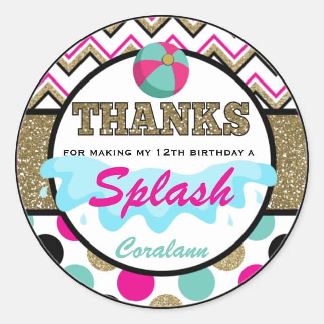 Pegatina Redonda Fiesta De Piscina Adolescente Gracias Por Favorece (Anverso)