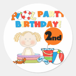 Pegatina Redonda Fiesta de piscina camisas de cumpleaños 2 y regalo