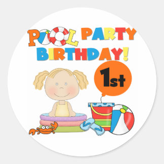 Pegatina Redonda Fiesta de piscina camisetas de cumpleaños y regalo