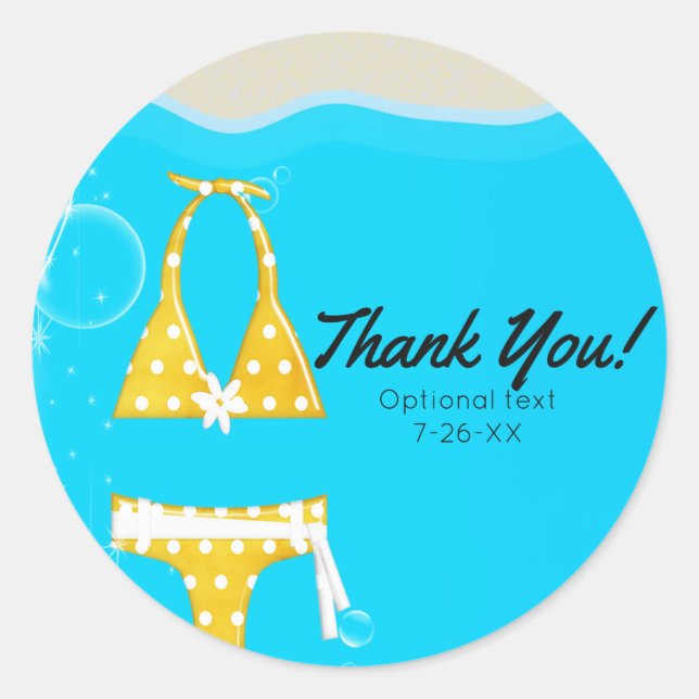 Pegatina Redonda Fiesta de piscina chicas Bikini Cumpleaños Persona (Anverso)