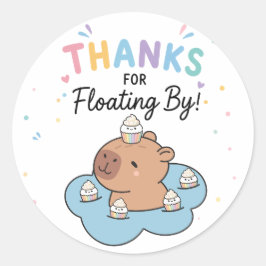 Pegatina Redonda Fiesta de Piscina de Capybara Gracias
