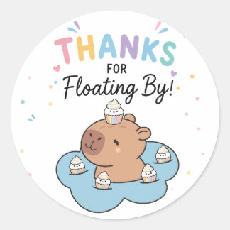 Pegatina Redonda Fiesta de Piscina de Capybara Gracias