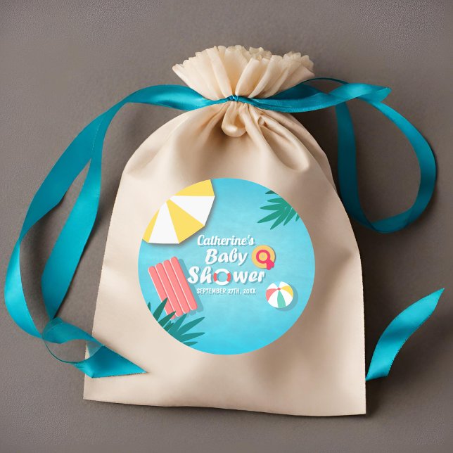 Pegatina Redonda Fiesta de piscina tropical Baby Shower verano (Subido por el creador)