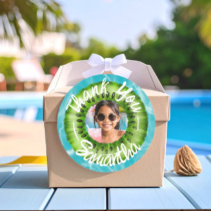 Pegatina Redonda Fiesta de Piscina Verde Brillante Gracias