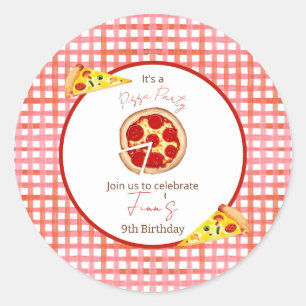 Pegatina Redonda Fiesta de Pizza Cumpleaños de Cualquier Edad