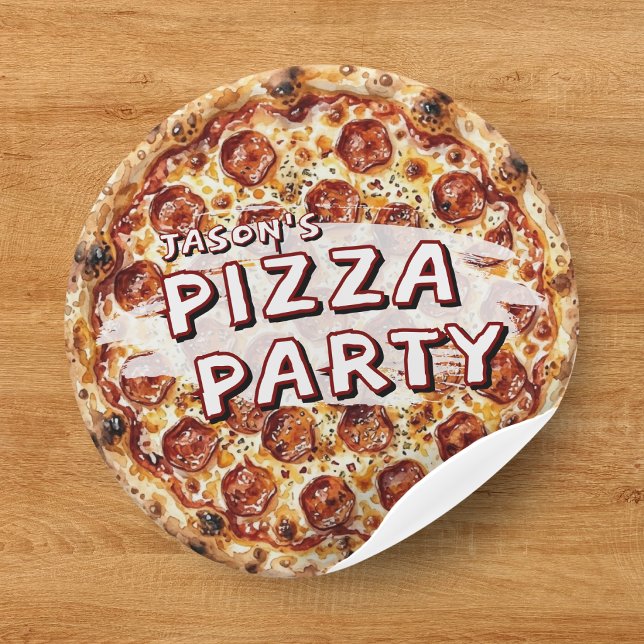 Pegatina Redonda Fiesta de Pizza Cumpleaños Infantil (Subido por el creador)