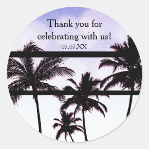 Pegatina Redonda Fiesta de playa Palm Trees Tropical Purple Glam Fa