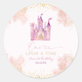 Pegatina Redonda Fiesta de primer cumpleaños de la princesa One-ce 