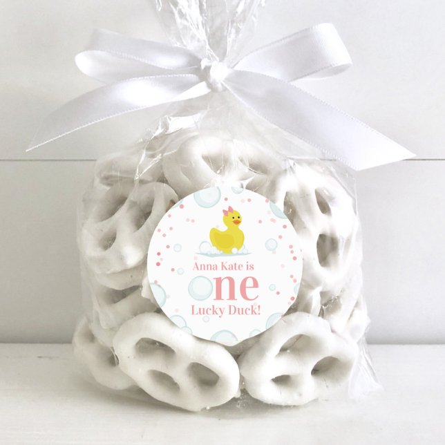 Pegatina Redonda Fiesta de primer cumpleaños de Pink Pink One Lucky (Subido por el creador)