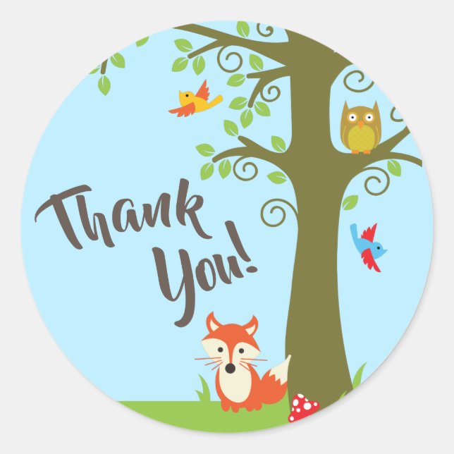 Pegatina Redonda Fiesta de primer cumpleaños de Woodland Amigos del (Anverso)