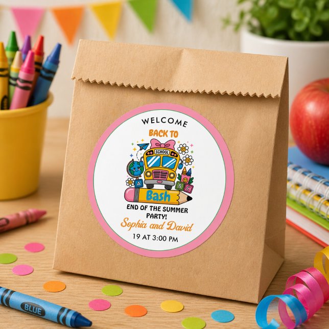 Pegatina Redonda ¡Fiesta de Regreso a la Escuela! Fiesta Editable d (School’s Back Bash! Editable End of Summer Party Classic Round Sticker)