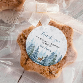 Pegatina Redonda Fiesta de renos de Onederland de Invierno Gracias