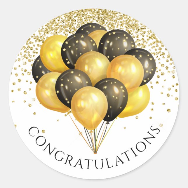 Pegatina Redonda Fiesta de retiro blanco y negro dorado (Anverso)