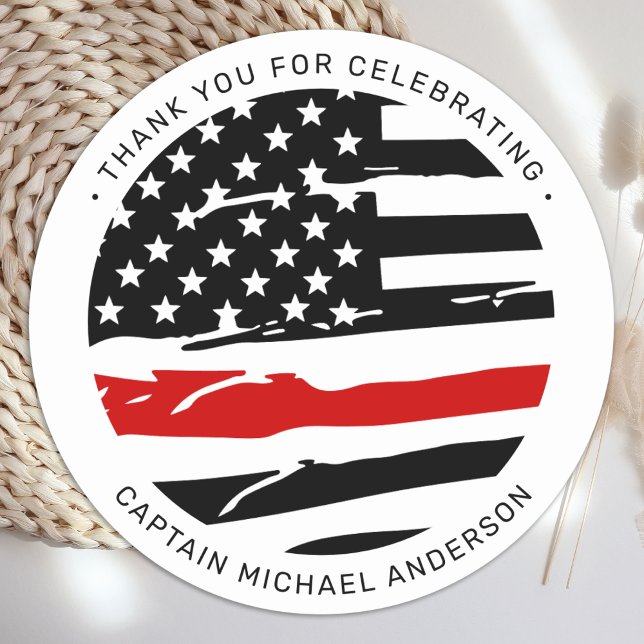 Pegatina Redonda Fiesta de retiro de bomberos delgada línea roja (Subido por el creador)