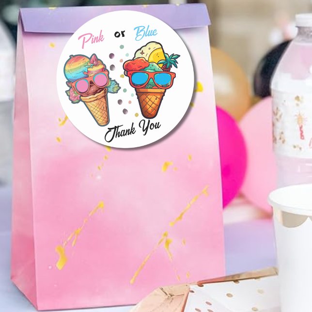 Pegatina Redonda Fiesta de revelación de género de crema de hielo (Subido por el creador)