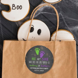 Pegatina Redonda Fiesta de revelación de género en Halloween, peque