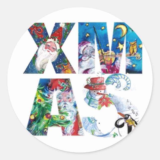 Pegatina Redonda Fiesta DE SANTA XMAS MUSICAL / SERENADE DE PENGUIN (Anverso)