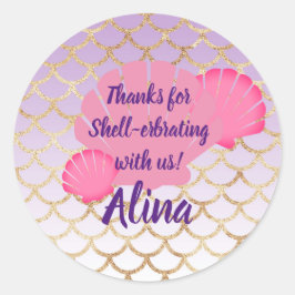Pegatina Redonda Fiesta de Shellerbrate Favor por debajo del mar Si