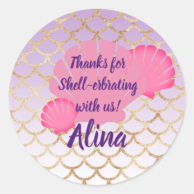 Pegatina Redonda Fiesta de Shellerbrate Favor por debajo del mar Si (Anverso)