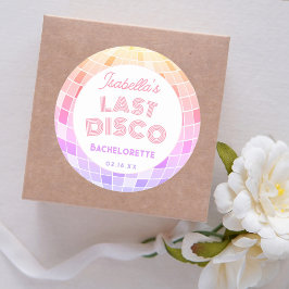 Pegatina Redonda Fiesta de Soltera Bola de Discoteca Rosa Retro 70s