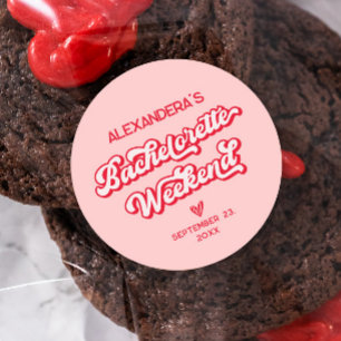 Pegatina Redonda Fiesta de Soltera en Vegas de Rojo y Rosa