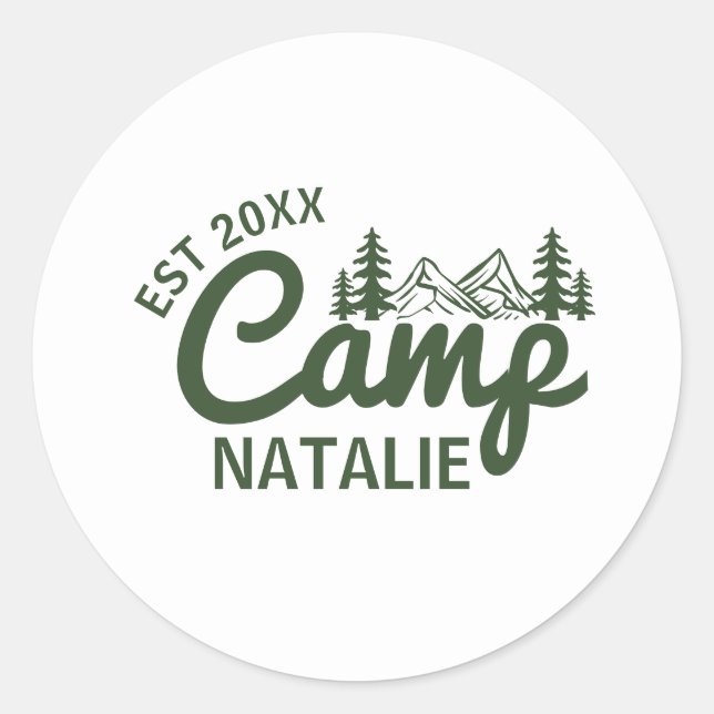Pegatina Redonda Fiesta de Soltera Personalizada de Campamento Dama (Anverso)