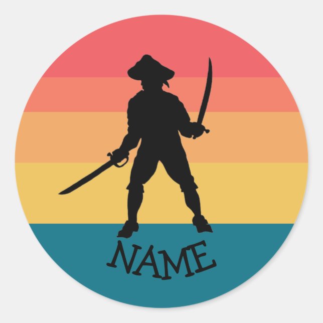Pegatina Redonda Fiesta de Sunset Jolly Roger Pirate (Anverso)