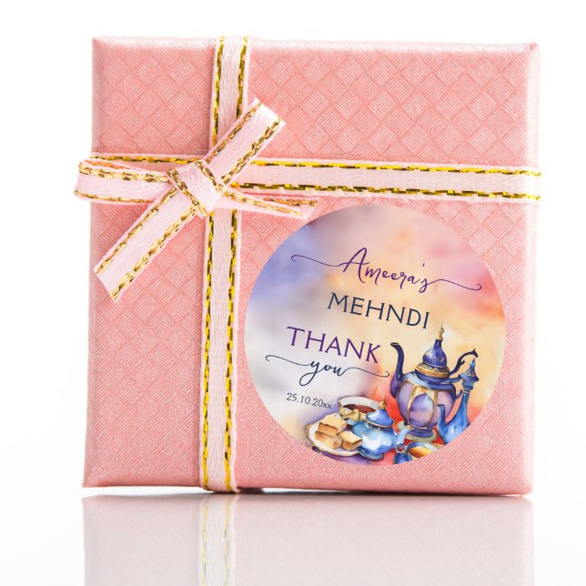 Pegatina Redonda Fiesta de té árabe turco mehndi henna gracias (Mehndi Arabian Turkish tea party favor gift thank you stickers Asian Muslim  wedding favor stickers)