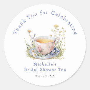 Pegatina Redonda Fiesta de té de baby shower primaveral con acuarel