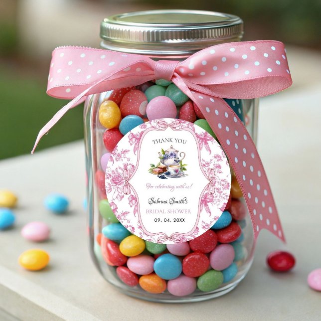 Pegatina Redonda Fiesta de té de flores silvestres rosadas duchas d (Subido por el creador)