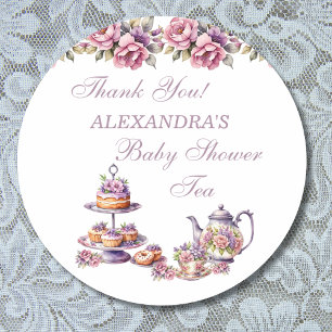 Pegatina Redonda Fiesta de té de Lilac floral rosa Baby Shower Favo