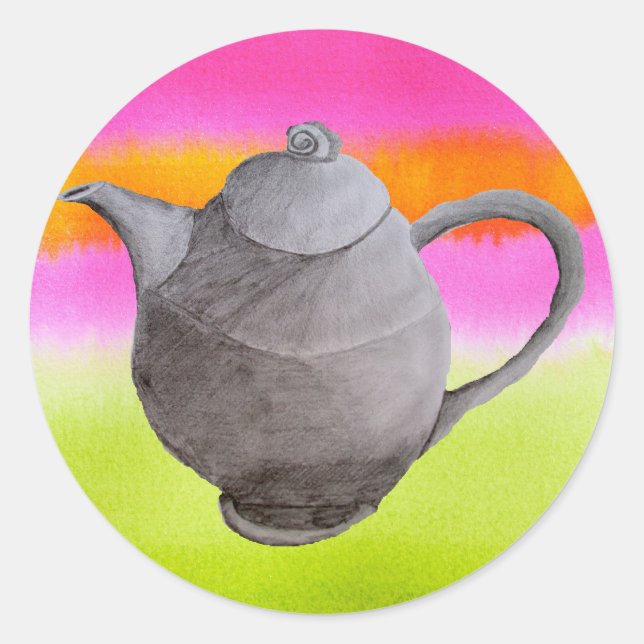 Pegatina Redonda Fiesta de té del arco iris de Teapot (Anverso)