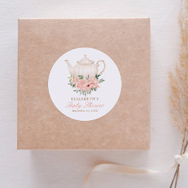 Pegatina Redonda Fiesta de té floral Baby Shower