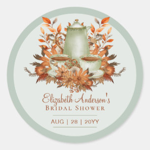 Pegatina Redonda Fiesta de té infantil boho terracota sage para bod