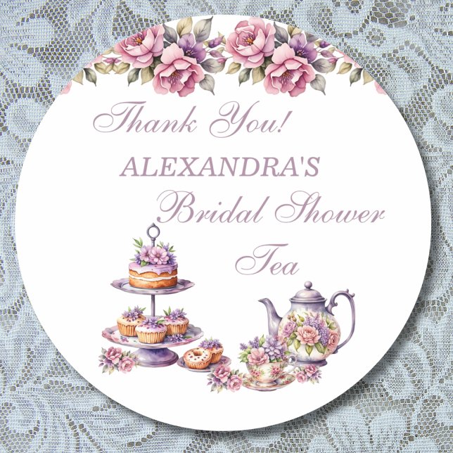 Pegatina Redonda Fiesta de Té Lilac Floral Rosa Favor de Ducha Brid (Subido por el creador)