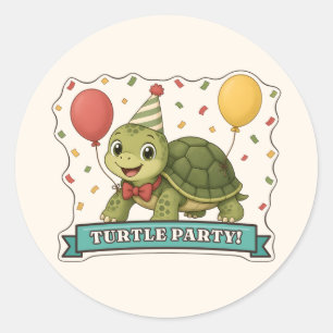 Pegatina Redonda Fiesta de Tortugas Tortuga Adorable con Sombrero d