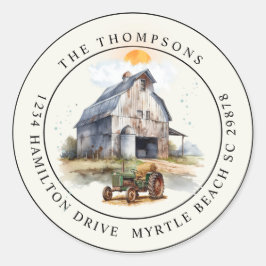 Pegatina Redonda Fiesta de Tractor de Cumpleaños de la Granja Vinta