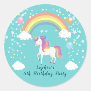 Pegatina Redonda Fiesta de Unicornio Caprichosa