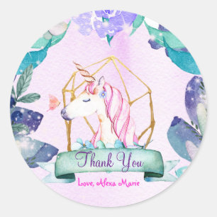 Pegatina Redonda Fiesta de unicornio mágico encantado por fantasías