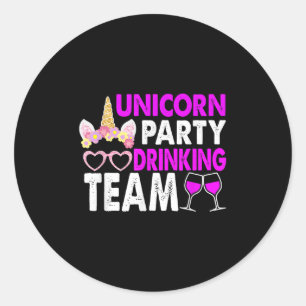 Pegatina Redonda Fiesta de Unicornios Equipo de Bebida Boda Novia y