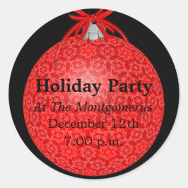 Pegatina Redonda Fiesta de vacaciones, ornamento de encaje rojo