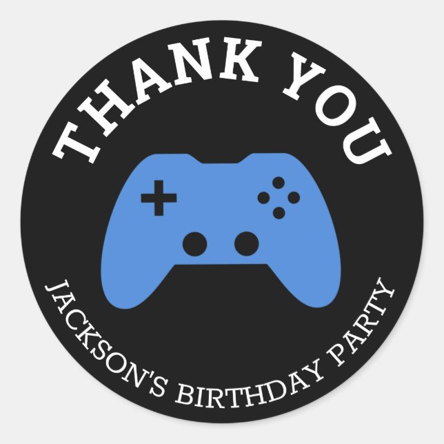 Pegatina Redonda Fiesta de videojuegos Gamer Gracias Personalizado (Anverso)